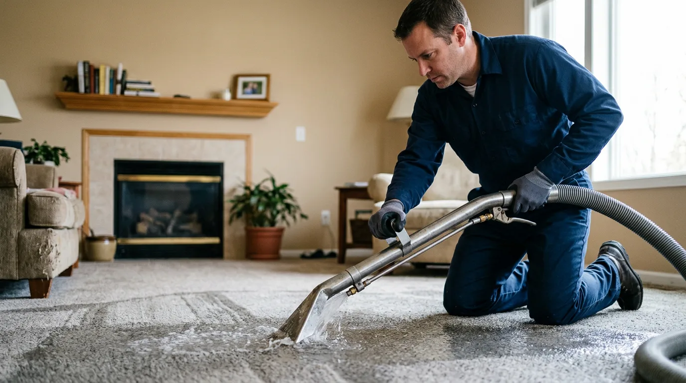 Water damage restoration technician working near Bluffs, IL